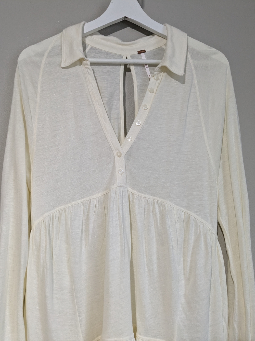 Free People Best Girl Cream Long-Sleeve Button Keyhole Tiered Tunic Top Dress M - Picture 7 of 13